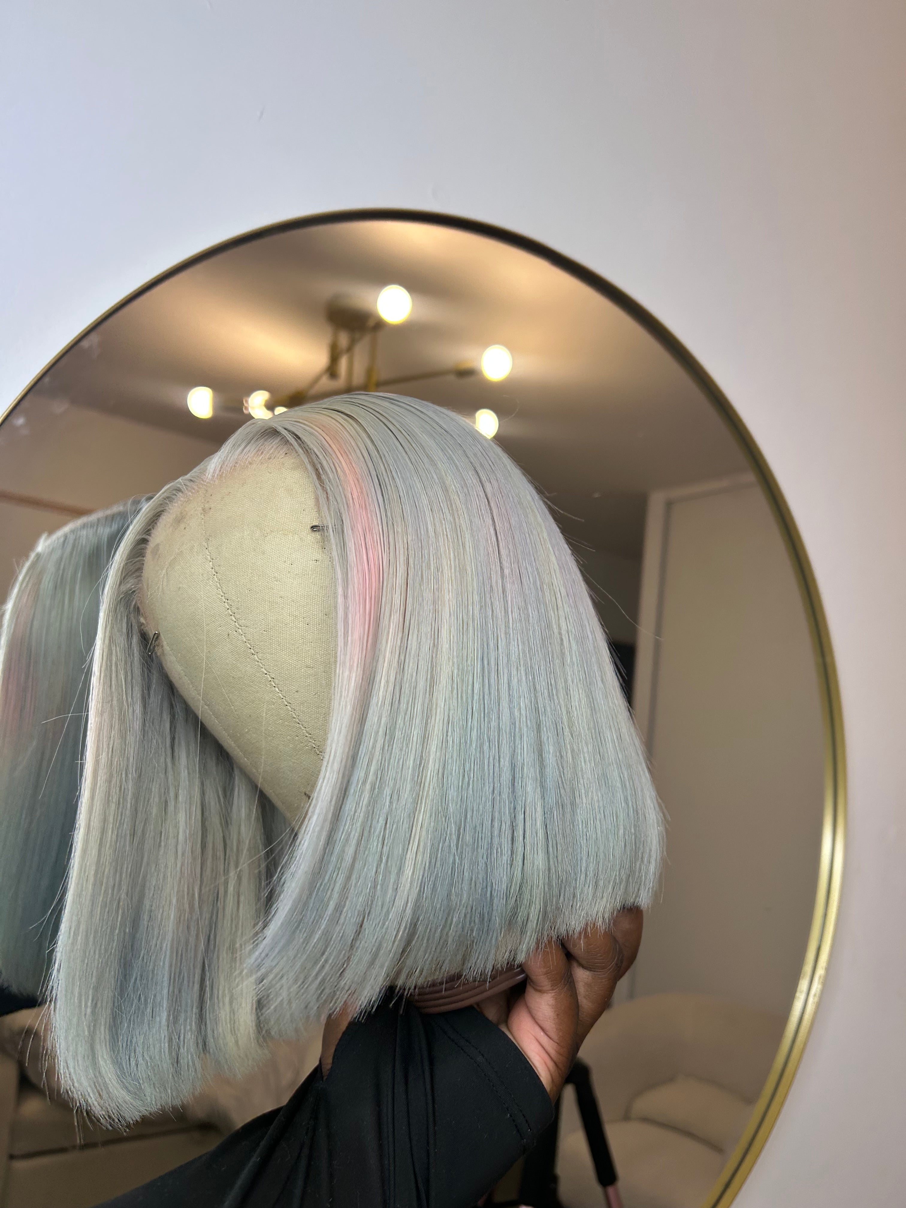 Bob Personnalisé Lace HD 13x4- Coloration Gris Platinium Rosé